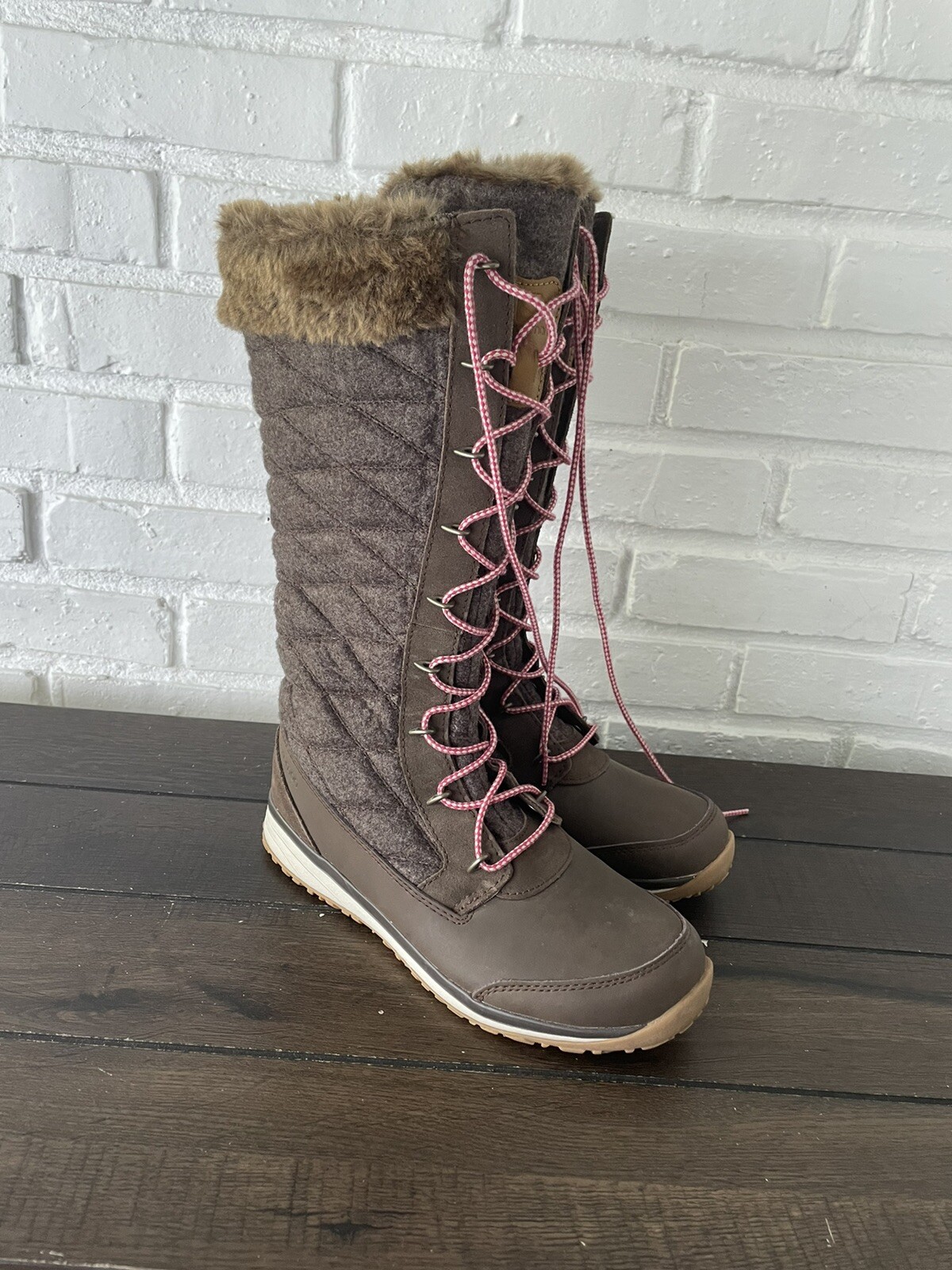 Stivali donna Salomon Hime neve invernali al ginocchio marroni pelliccia sintetica stringati zip 8