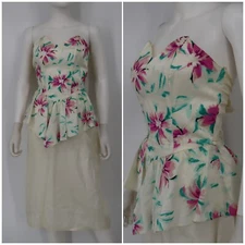 Vintage Young Edwardian Sheath Strapless Floral Dress 