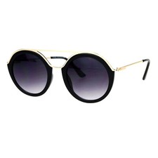 Flat Top Round Sunglasses Women's Vintage Retro Fashion Shades UV400 Black Gold