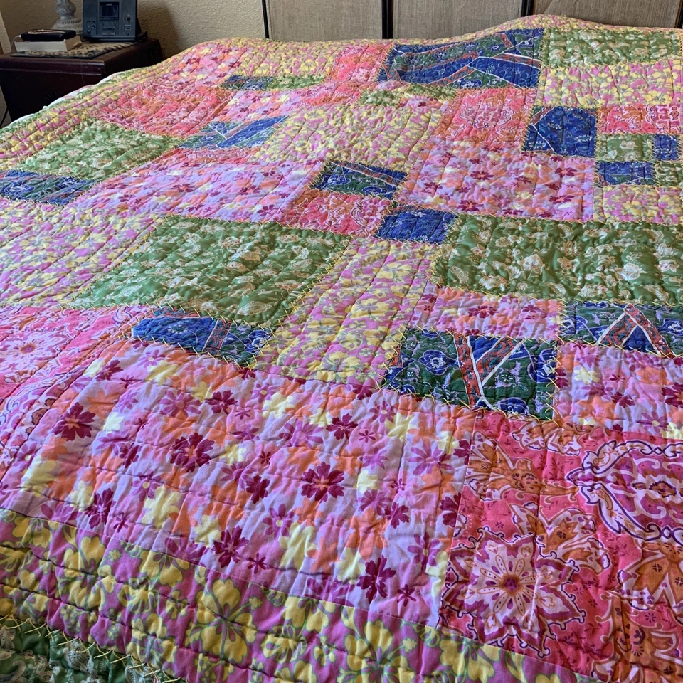 Edredón vintage doble en mal estado hawaiano colores brillantes PEM America ¡Excelente estado! Foto 2 de 4