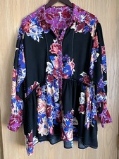 Free People Women's Brunch a Bunch Tunic Button Up Shirt Dress SZ S Deep Combo