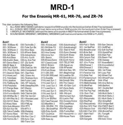 Ensoniq MR & ZR Series MRD-1 Sound Banks Disk - MR-61 MR-76 ZR