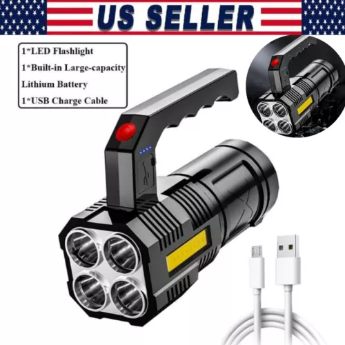 High Power LED Flashlights Camping Torch With 4 Lamp Beads And COB Side Light US