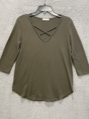 Emory Park Women's Criss Cross Top Medium M Olive Green Casual 3/4 Sleeve |  eBay