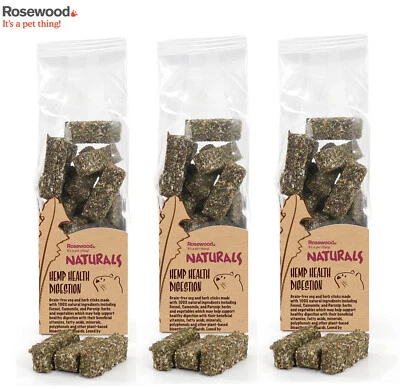 3 PACK ROSEWOOD NATURALS HEMP HEALTH DIGESTION SMALL ANIMAL RABBIT TREATS 75G
