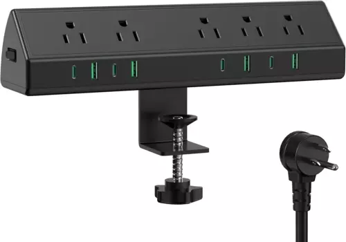 45W Fast Charging Station,Desk Clamp Power Strip,4 PD USB-C Ports,5 AC Outlets,S