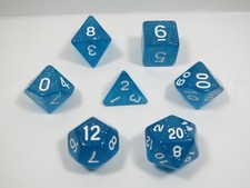 RPG Dice Set of 7 - Glitter Sky Blue D4 D6 D8 D10 D12 D20 D00-90
