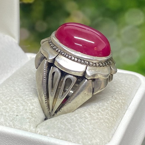 Handmade 925 Silver Men's Ring Vintage Siz Ray Big Ruby US 9.75 – 22g Unique Des - Picture 9 of 9