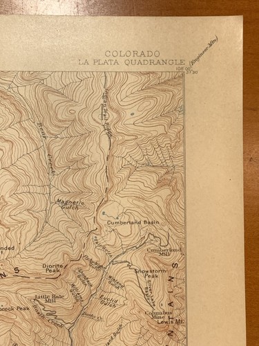 original 1908 USGS map of La Plata, Hesperus, Mancos River, CO - Picture 7 of 12