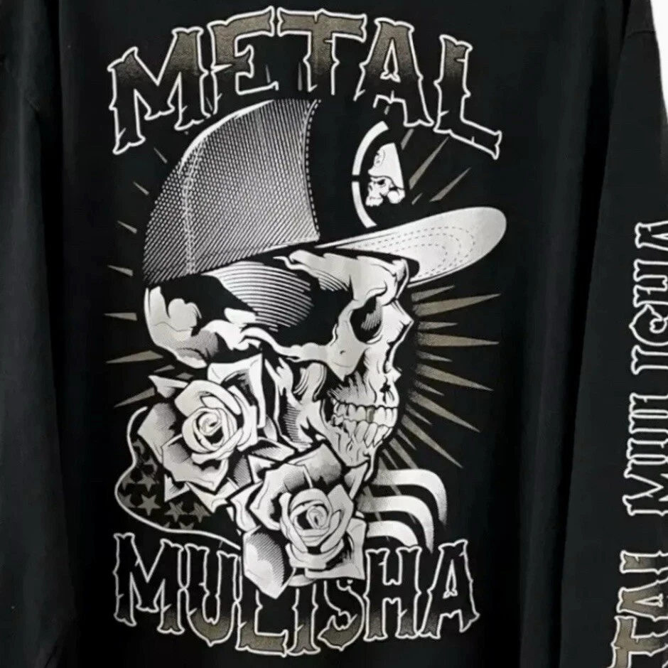 Metal Mulisha Long Sleeve Shirt Band Tee Grunge Skull Roses Flag Men XL Vtg Y2K - Image 2 of 4