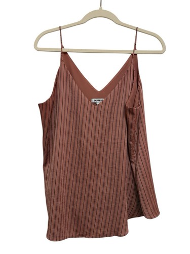 Express Women's Size Large V-neck Sleeveless Blouse Workwear Pink Black Striped