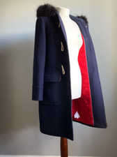 Boden Duffle Coat 10 8 Reg Wool Navy Blue Ladies Faux Fur Hood Student Duffel