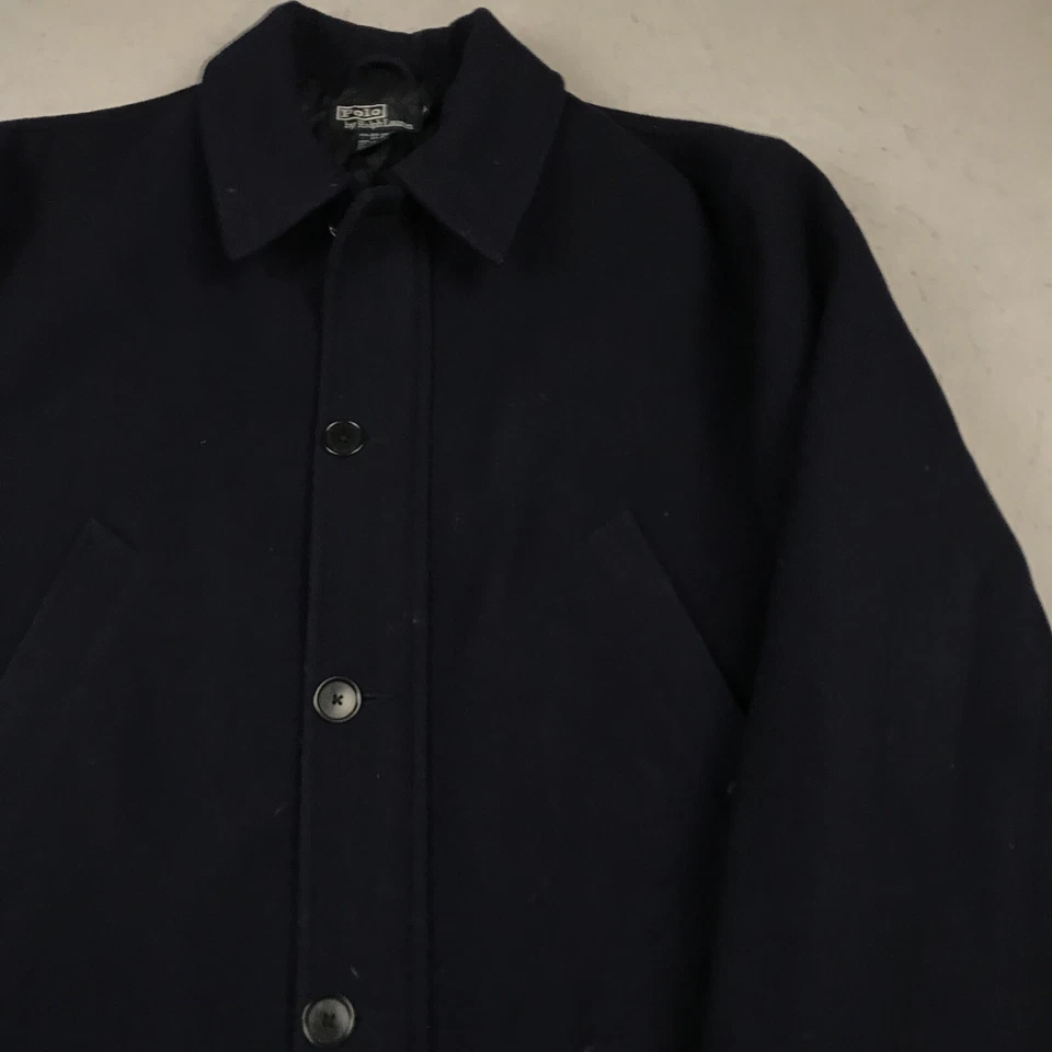 Chaqueta Polo Ralph Lauren DE COLECCIÓN Para Hombre XL Azul Lana Acolchada Abrigo Botón Años 90 Foto 3 de 4