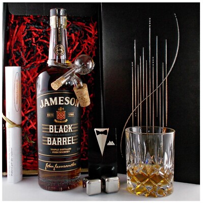 Jameson Black Barrel Whiskey + Portionierer + Whisky Glas +2 Kühlsteine Geschenk