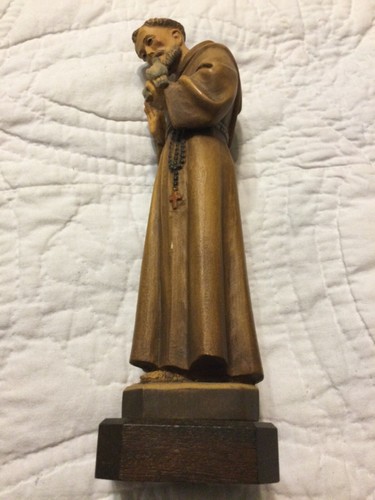 Florence 1966 Italian Carved Wood Figurine St. Francis of Assisi 2 Doves 10.5" - Picture 2 of 6