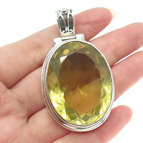 Pendentif ancien citrine citrine citrine citron vert véritable coupe ovale en argent sterling vendre 925