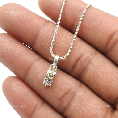 August Peridot Stone Solid 925 Silver Bezel Pendant Anniversary Gift Jewelry - Picture 4 of 7