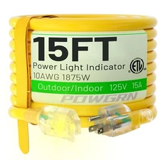 15 Ft 10/3 Outdoor Extension Cord Waterproof Heavy Duty 10 Gauge 3 Prong Flex...