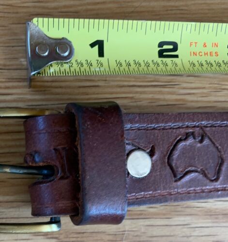 Tooled AROS leather belt Kangaroo Australia Hippy boho Western 40 Brown genuine - Picture 4 of 9