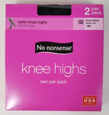 No Nonsense Nylon Knee Highs 2 Pair Pack Sheer Black Sheer Toe Size One 190