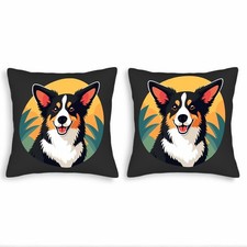 Vibrant Dog Illustration Throw Pillow Covers 18x18in Set of 2 - Cheerful Design