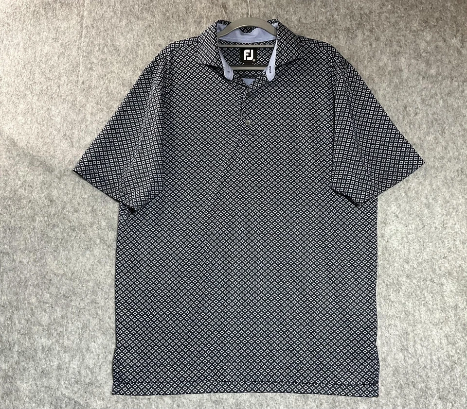 FootJoy Shirt Mens Medium Black Blue Geo Print Golf Polo Performance Stretch - Image 2 of 4
