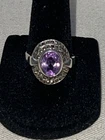 Vintage SU 925 Sterling Silver Ring w/ Amethyst Stone & Marcasite, Size 8