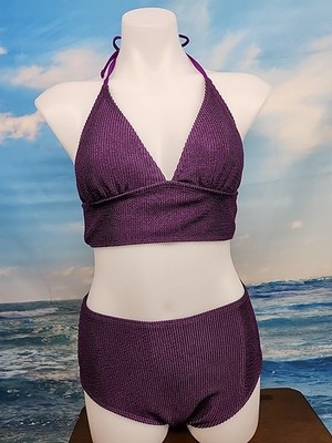 NWT Women's Cupshe Two Piece Bikini Set  Size Large Textured Purple