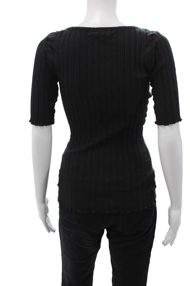 Camiseta básica a rayas negra Simon Miller para mujer cuello redondo manga corta talla XS Foto 3 de 4