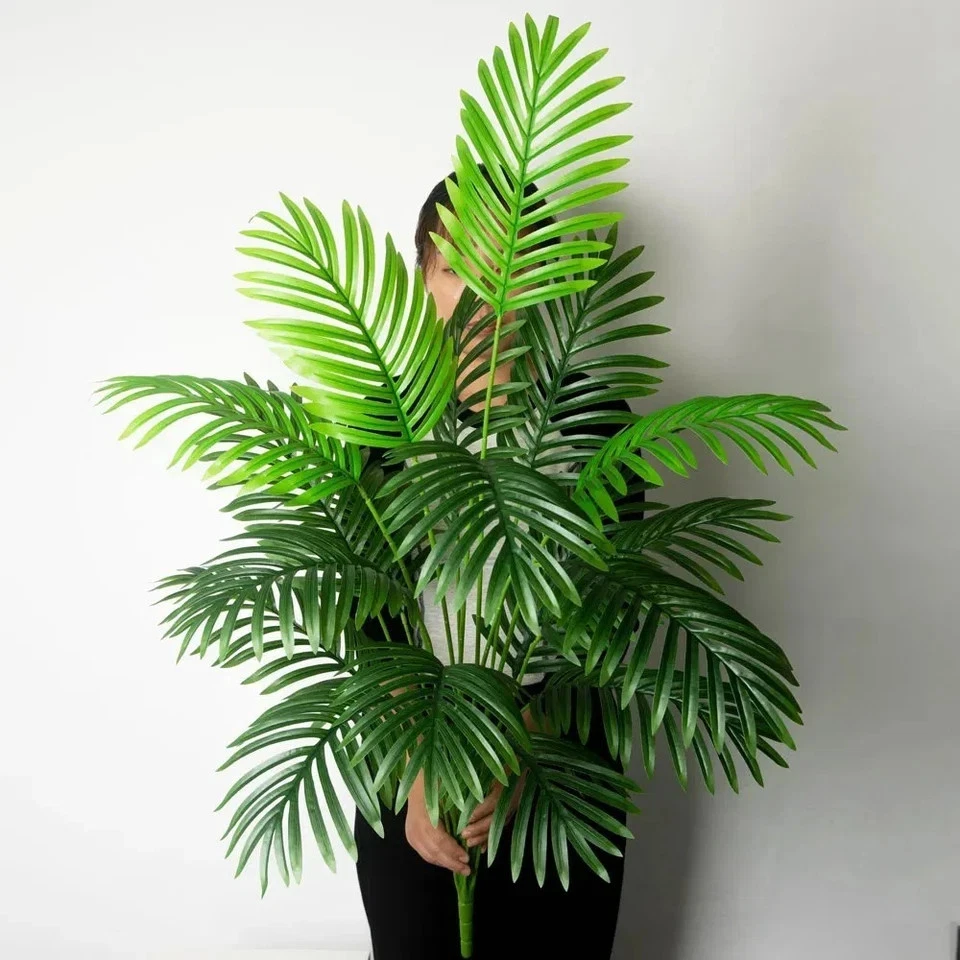 90-120cm Large Artificial Palm Tree Tropical Fake Plants Green Plastic Palm Leaf - Image 2 of 4