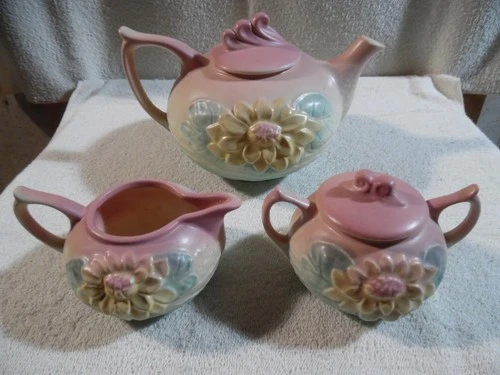 Vintage Hull Art Pottery L-18-6" Water Lily Tea Coffee Set Teapot Cream & Sugar