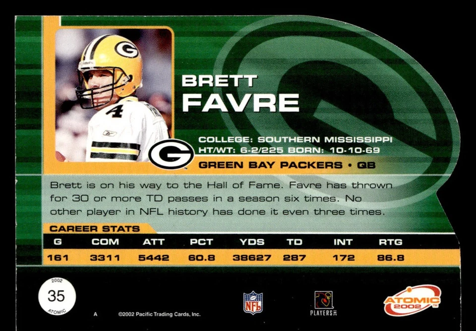 2002 Pacific Atomic #35 Brett Favre Green Bay Packers - Image 2 of 2