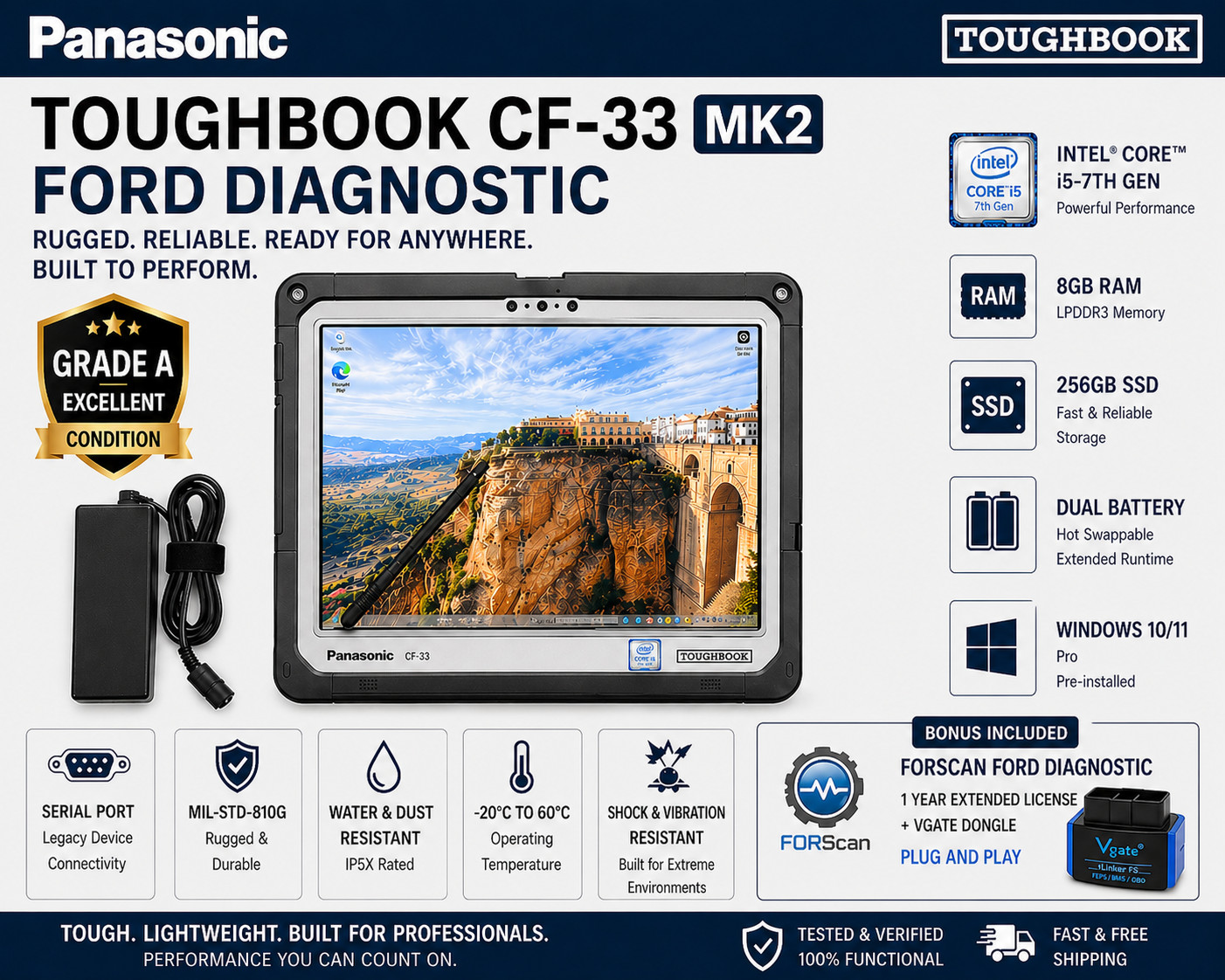 Panasonic CF33 Ford Diagnostic Forscan Vlinker Plug & Play W11 Touch Tablet - second product detail image