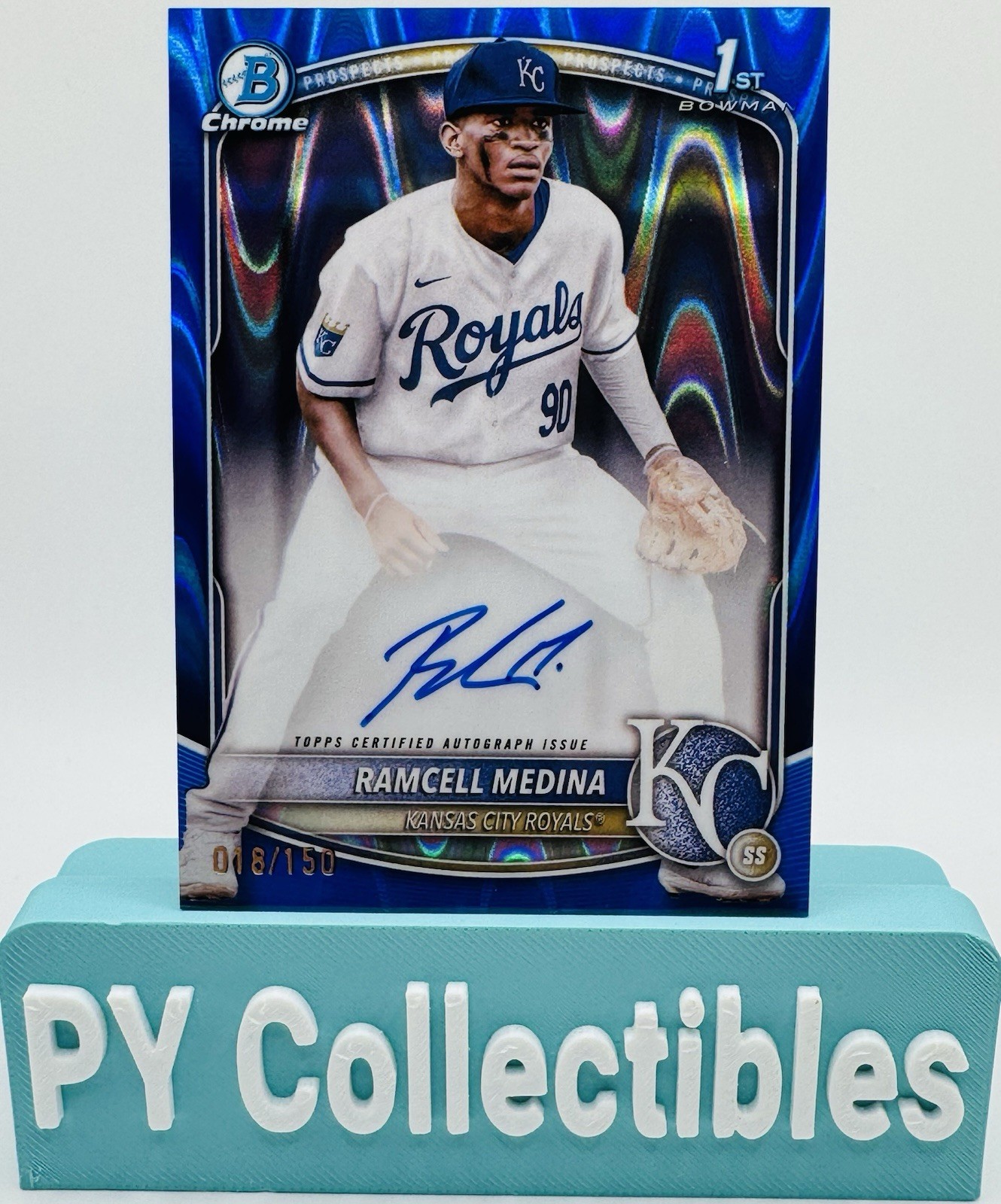 2025 Bowman Chrome 1st Blue RayWave Ramcell Medina  Auto/150 Kansas City Royals