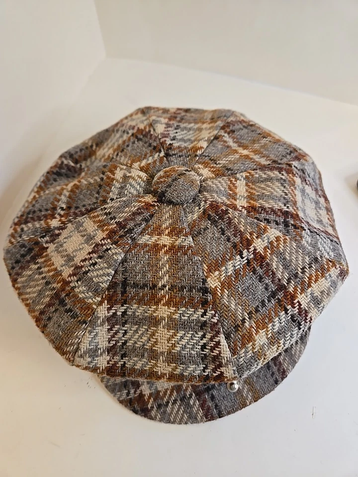 Gorra de noticiero de lana vintage a cuadros 8 paneles sombrero panadero hecho en Unión EE. UU. pequeña mediana Foto 4 de 4