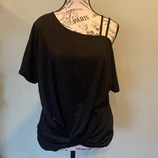 SHEIN Black  Casual Asymmetrical Twist Waist Short Sleeve Top Women’s Small