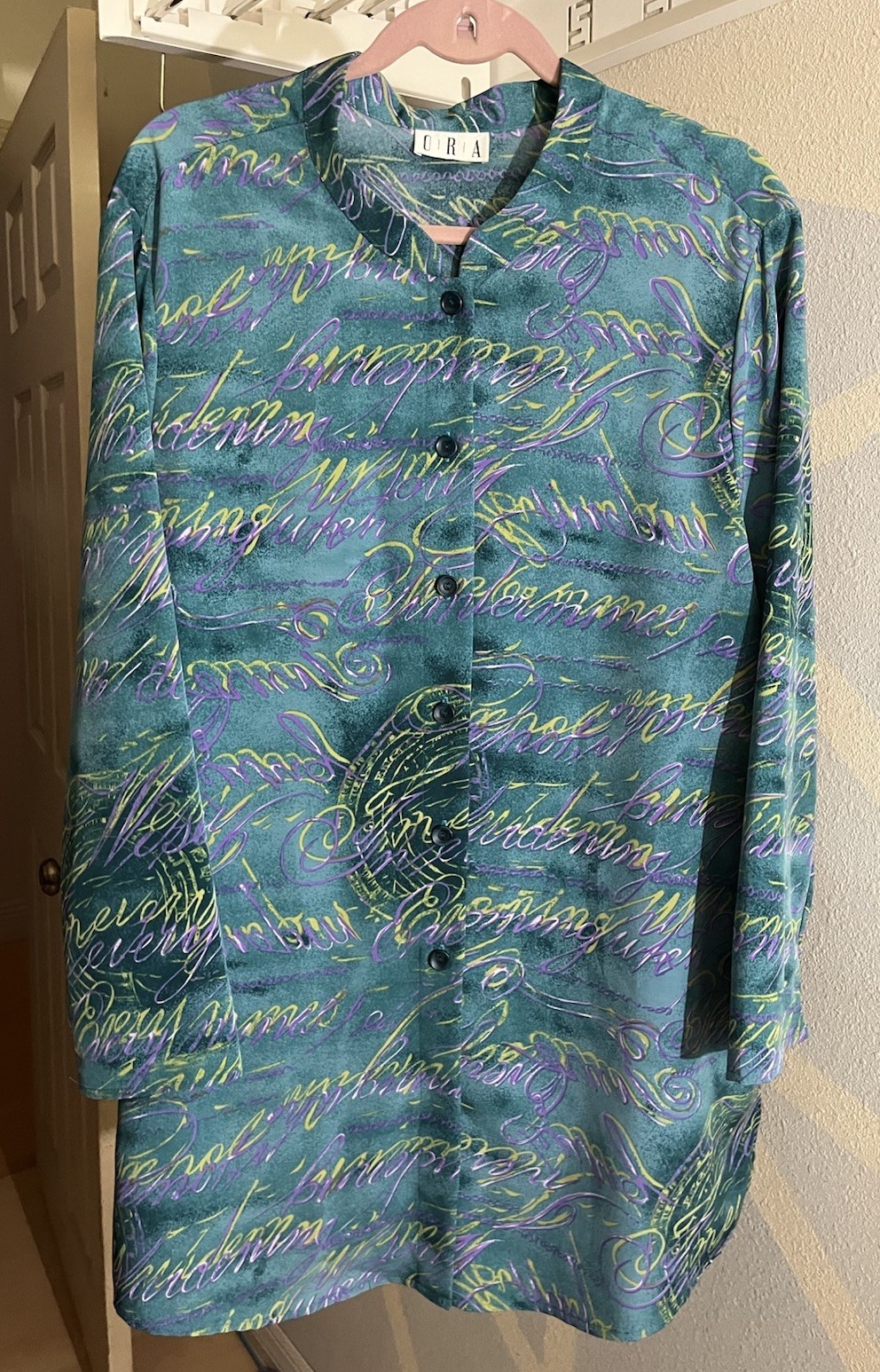 O R A Tunic Top Women’s Plus Size 3X Blouse Button Up Shirt Blue Long Length