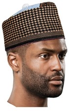 Yakubu Black and Gold Hausa Mallam Cap Fulani Hula Hand-Crafted African Traditio