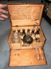 Antique 19th/20th Century Pyrography Wood Burning Kit with Wooden Box