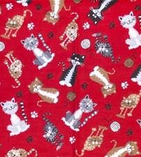 Kittens, Cats on Red Snuggle Flannel Fabric, REMNANT: 25" by 44"
