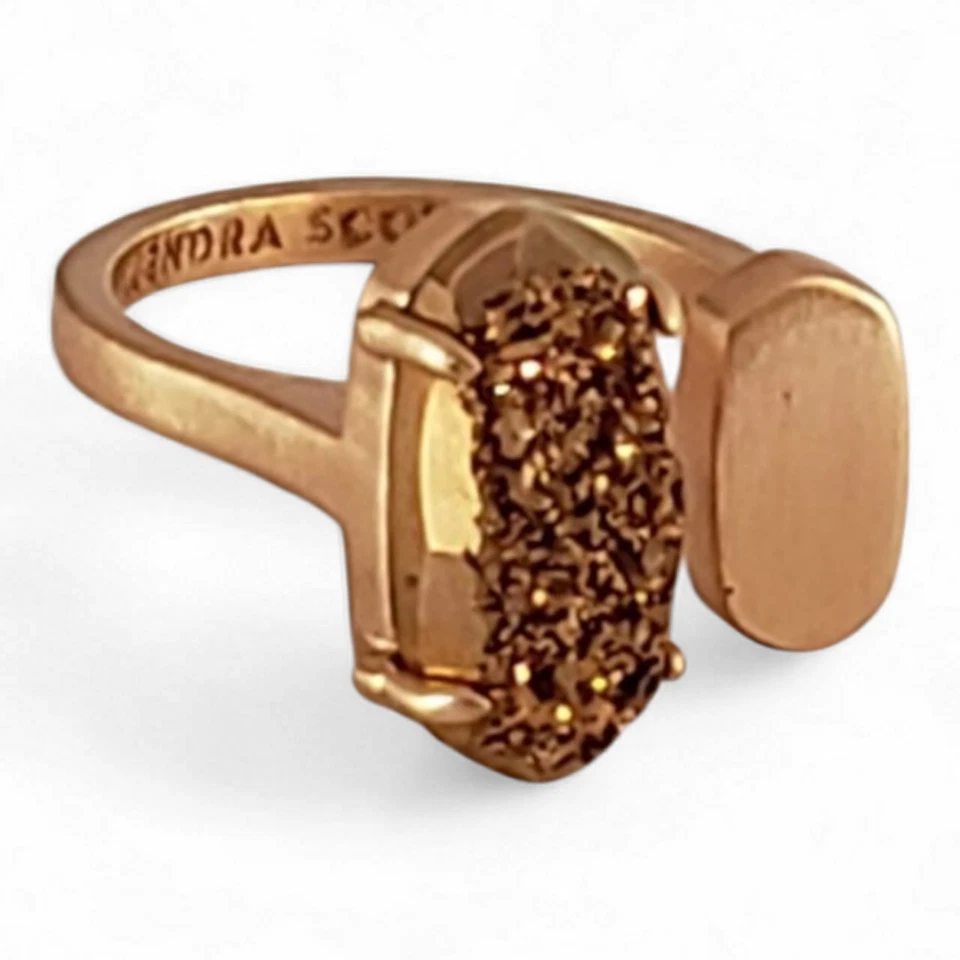 Anillo abierto Kendra Scott Pryde chapado en oro rosa de 14 quilates latón piedras preciosas drusas talla 5 Foto 4 de 4