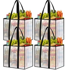 4 Pack Reusable Grocery Bags Heavy-Duty Shopping Bags with Sturdy Handles Wat...