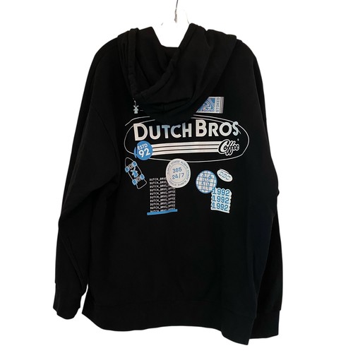 Dutch Bros Coffee Hoodie Pullover Graphic Logo Black Fleece Sweatshirt Large - Picture 2 of 15