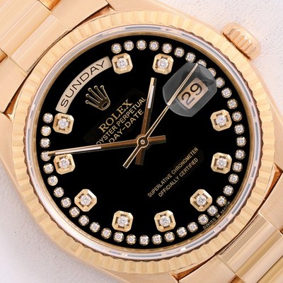Rolex Day-Date 36mm 18238 President 18K Fluted Bezel Black String Diamond Dial