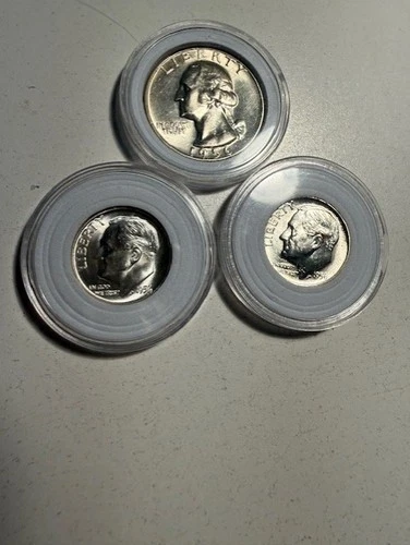 1956 D BU WASHINGTON QUARTER, 1956 AND 1956 S BU DIMES