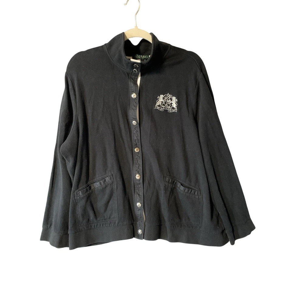 Lauren Ralph Lauren Logo Jacket Womens Size 3XBlack Embroidered Snap Preppy - Image 3 of 4