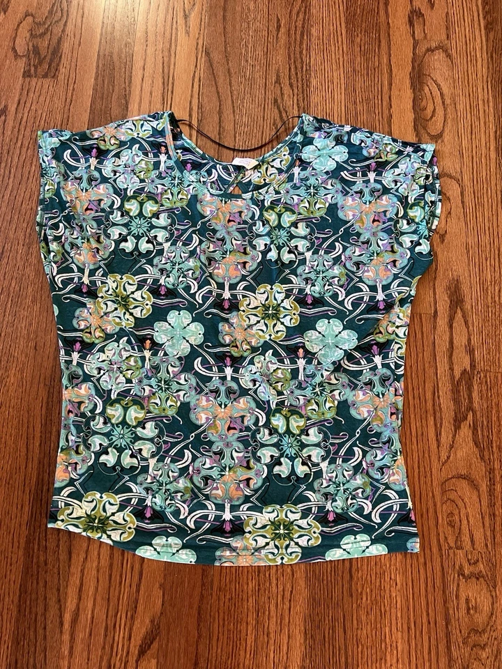 Top Soybu para mujer talla mediana verde azulado con espalda abierta mangas cortas Foto 2 de 4