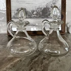 Set Of 2 Vintage Anchor Hocking Clear Glass Oil & Vinegar Cruets With Stoppers