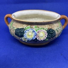 Vintage Maruhon Ware Japan Oval 6x4.5x2.5 Floral Cobalt Design Porcelain