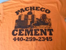 Pacheco Cement  T-Shirt Size Large orange curb machine concrete mixer truck USA